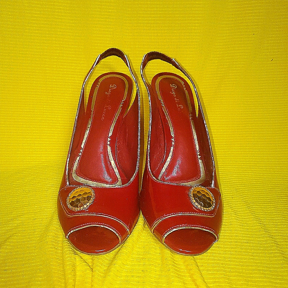 Diego Di Lucca heels, 8.5, Red with metal accents